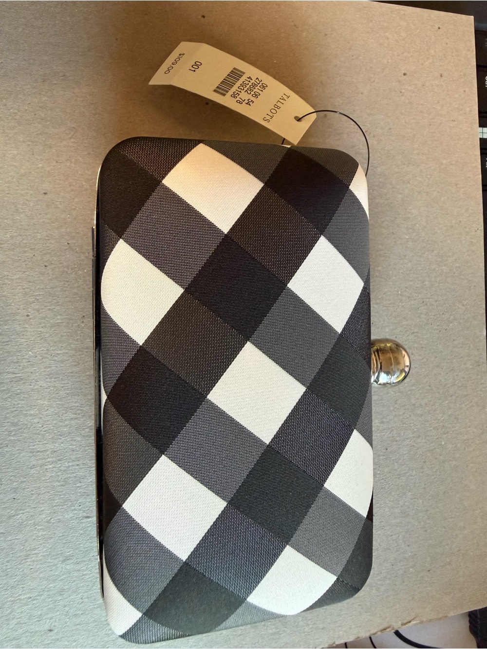 Talbots Black and White Plaid Crossbody Clutch